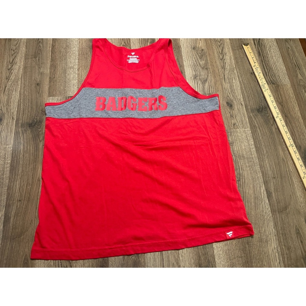 Fanatics Tank Top, Men's Size 2XL, Red Grey, Wisconsin Badgers